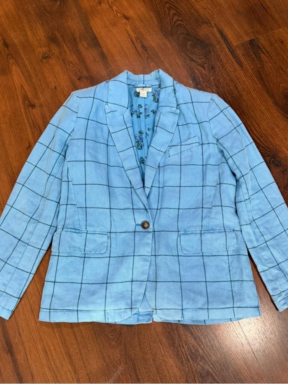 Sundance Women's Iris 100% Linen Windowpane Plaid Blue Blazer Sz PXXS preppy